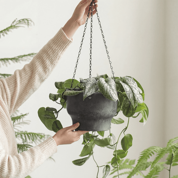 GENTINGBRO Faux Cement Hanging Planter Rustic Indoor Outdoor Decorative Flower Pot for Succulents Herbs Small Plants