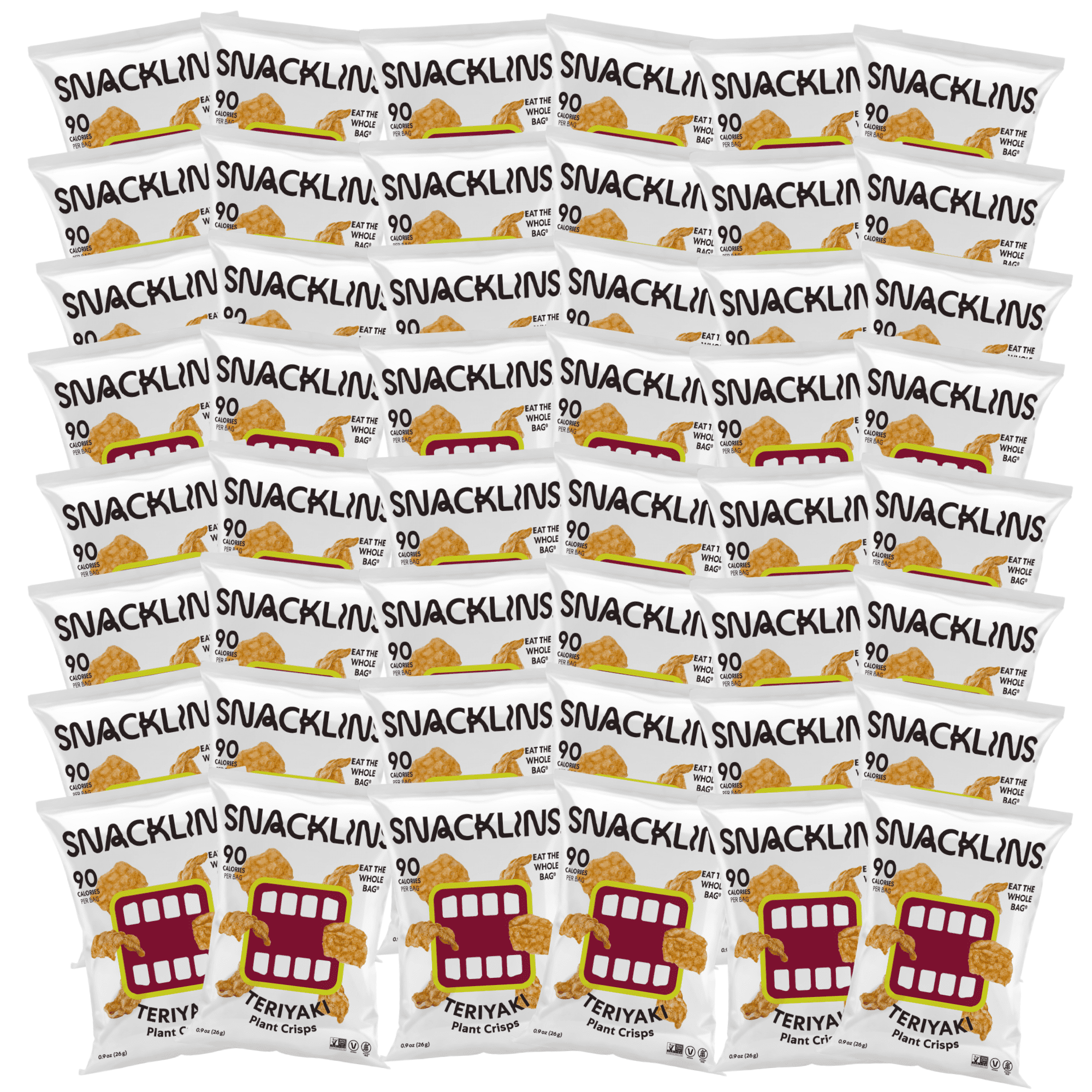 SNACKLINS Plant Based Crisps Vegan Healthy Snacks - Gluten Free, Grain Free, Plant Based Crisps, 100% Kosher, Low Calorie and No Added Sugar, Crunchy, Puffed Snack - Teriyaki, Pack of 48)
