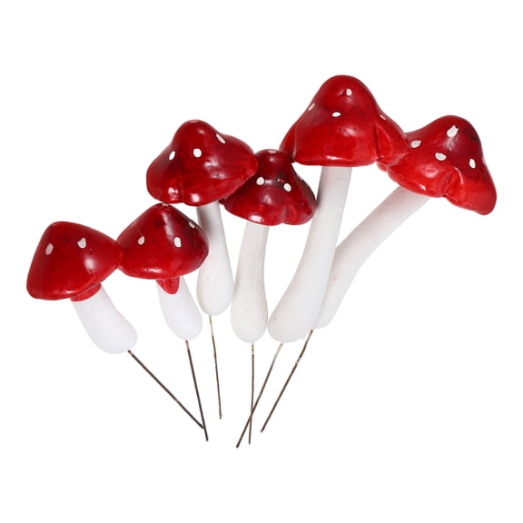 6pcs Mini Foam Mushrooms Fairy Garden Mushrooms Little Mushroom Picks Fake Mushroom Stakes Plant Statue for Bonsai Micro Landscape Craft Red