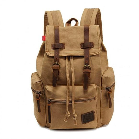 Augur Sac à Dos Vintage en Toile Grande Capacité - pour École Voyage 12-15 Pouces" Sacs à Dos pour Hommes Sacs à Dos Décontractés (M-Khaki)