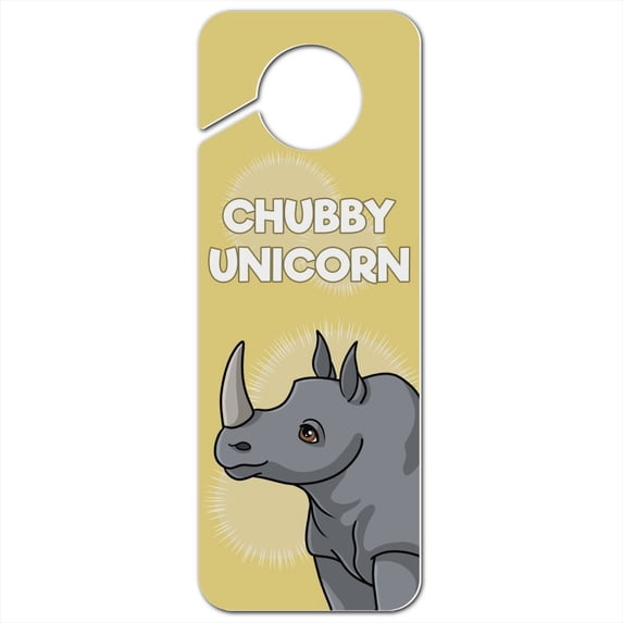 Chubby Unicorn Rhino Rhinoceros Plastic Door Knob Hanger Sign