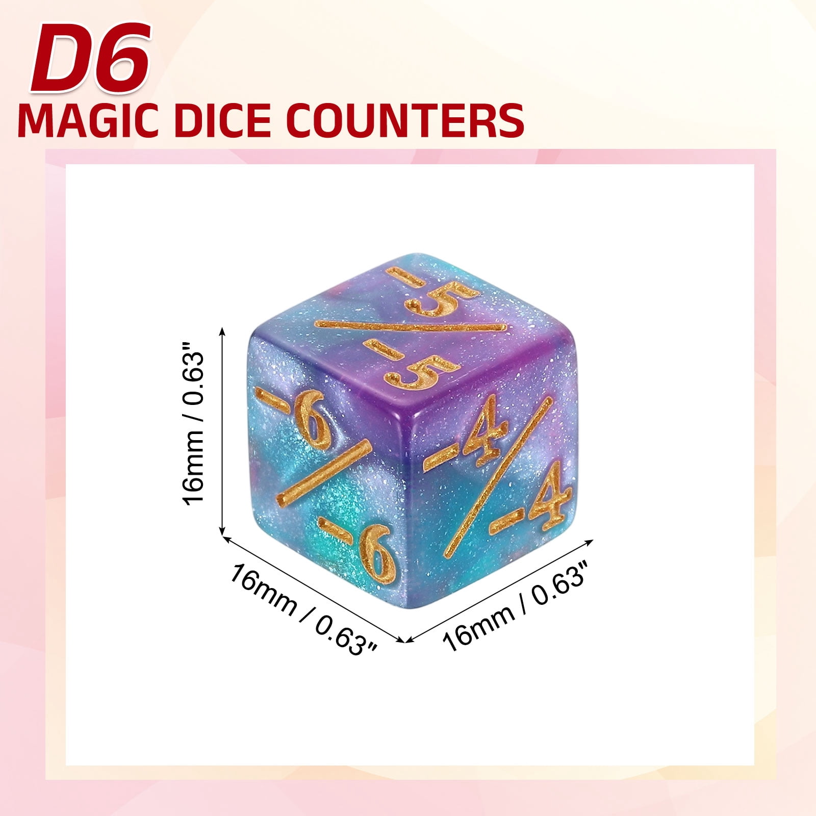 48Pack Magic Dice Counters, Acrylic D6 Life Counter Token Dice Set, Blue & Purple