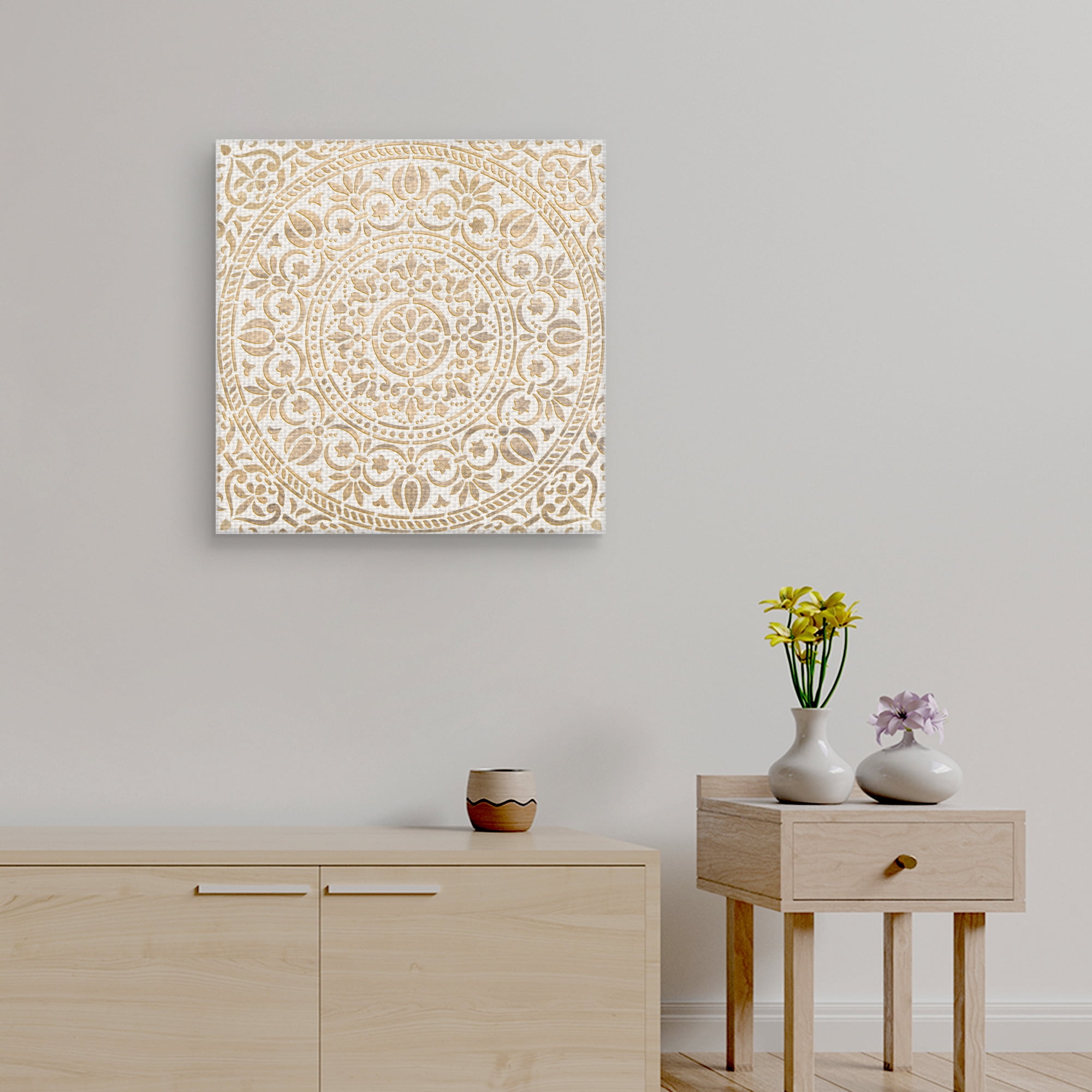 Masterpiece Art Gallery Ornamental White Gold Medallion By Belle Maison Canvas Art Print 24" x 24"