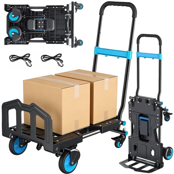 330 LBS Capacity Heavy Duty Dolly Cart, 2-in-1 Convertible Foldable Hand Truck with Silent Wheels, Adjustable Handle for Home and Commercial Use
