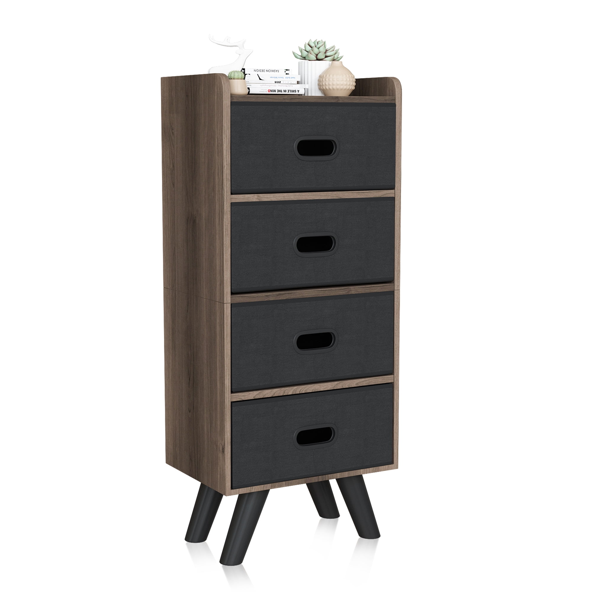 Dcenta 4 Drawer Fabric Dresser Storage Tower, 4Tier Wide Drawer Dresser, Fabric Storage Tower