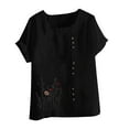 thumbnail image 4 of Blczomt Floral Women's Summer Tops Crew Neck Short Sleeve T Shirt Trendy Spring Black Blouses for Women Casual, 4 of 4
