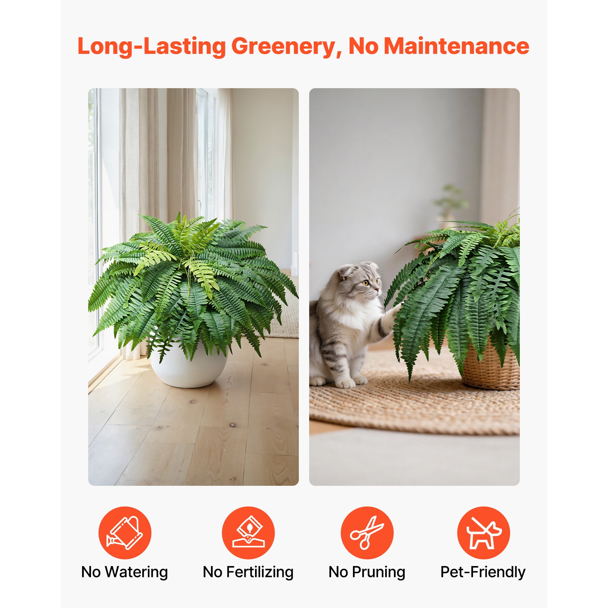 KFFKFF Artificial Ferns, 50-Inch Fake Boston Fern Bush with 96 Fronds, Large Faux Greenery for Indoor and Outdoor Decoration, Silk & LDPE Material, Realistic Design for Home, Porch, Garden, Office