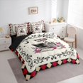 thumbnail image 2 of Homewish Retro Reading Skeleton Twin Bedding for Kids, Checkered Rose Witchy Bedding Comforter Set, Black Reversible, 7-Piece, 2 of 7