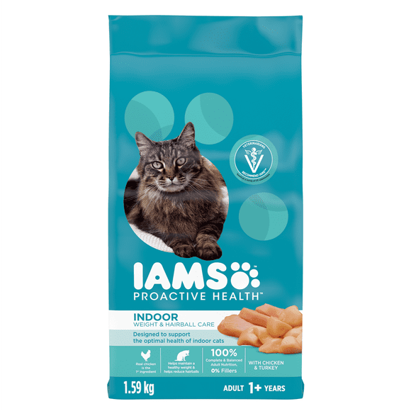 Iams Proactive Health Intérieur Gestion du Poids & Boules de Poils au Poulet & à la Dinde Nourriture Sèche pour Chats Adultes 1.6kg