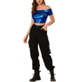 thumbnail image 2 of Unique Bargains Women's Off Shoulder Party Club Shiny Metallic Crop Top S Royal Blue, 2 of 7