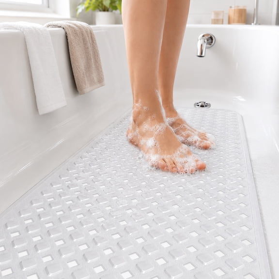 Bathtub Mat Non Slip Bath Mat for Tub Shower Mat Dinosam Bath Tub Mat 16 x 35 Extra Long Rubber Bath Mat, Suction Cups, Drain Holes, Machine Washable Bathroom Mat