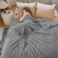 thumbnail image 7 of Throw Size Blanket, 230GSM Extra Soft Lightweight Bed Blanket with Strip , Plush Fuzzy Cozy Throws for Couch, Bed, Sofa Cozy, Warm and Breathable, 50x60" Gray, 7 of 7