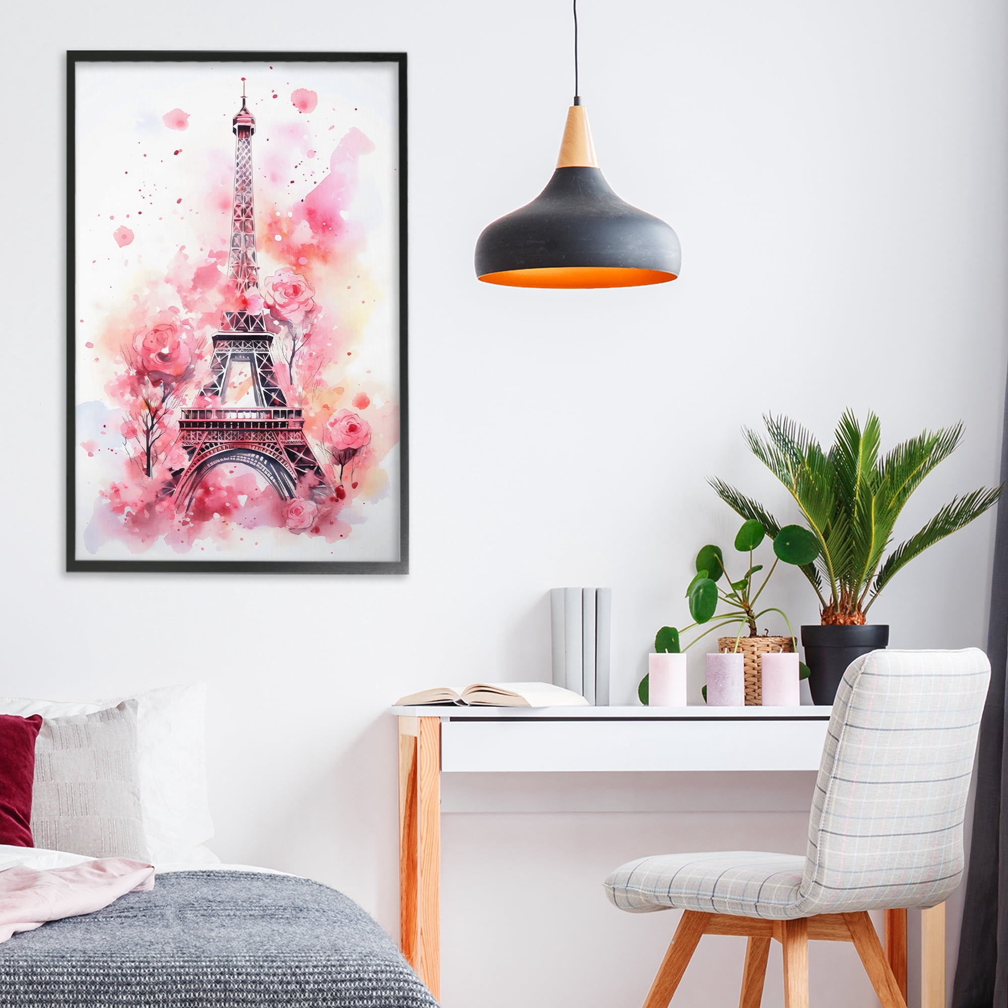 Stupell Industries Eiffel Tower In Roses Black Framed Giclee Art, design by Creative Studio