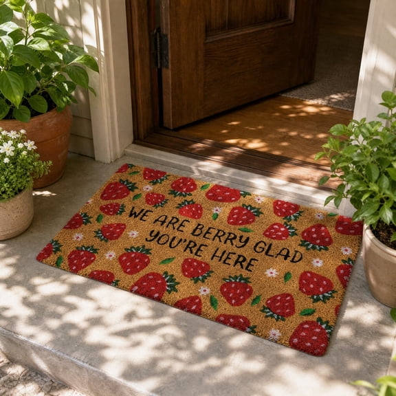 Strawberry Door Mat Outdoor Entrance Funny - We are Berry Glad You're Here Doormat, Non-Slip Front Door Rug, Outside Indoor Entrance Funny Non Slip Entry Mats for Entryway Porch Home Decor