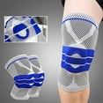 thumbnail image 3 of Gray & Blue Silicone Padded Knee Support Sleeves with Double-Spring Stabilizers - Neoprene, Breathable 3D Knit Design for Joint Protection in Basketball, Running, Weightlifting & More - Size L, 2-Pack, 3 of 6