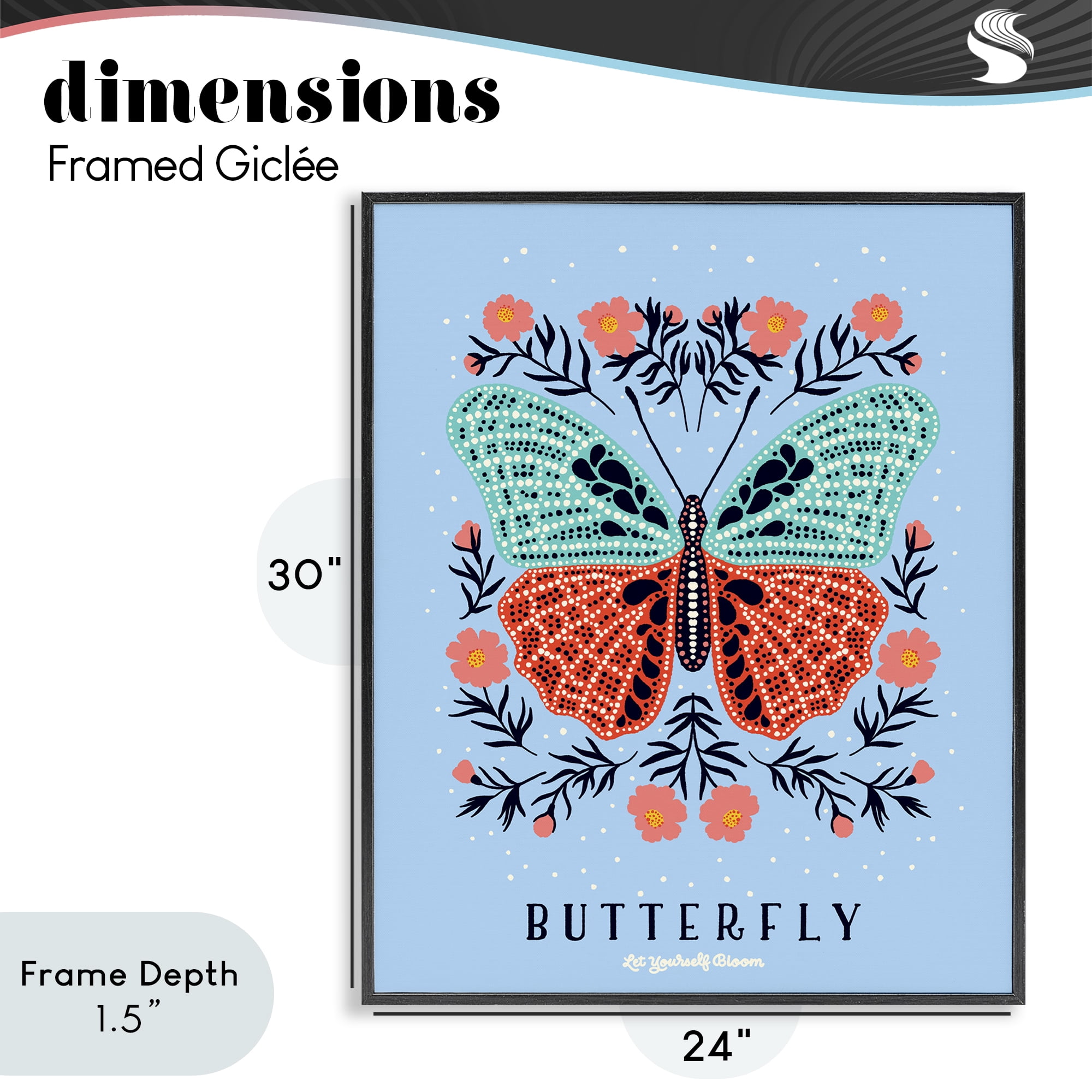 Stupell Industries Butterfly Symmetry on Blue Black Framed Giclee Art, design by Indira Prieto | IndySign