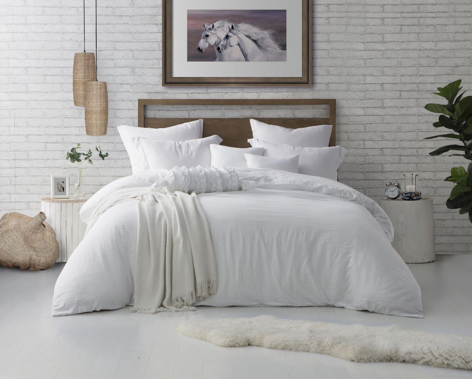 Natural Crinkle Fabric Ultra Soft Solid Duvet Cover Set - Zipper Closure