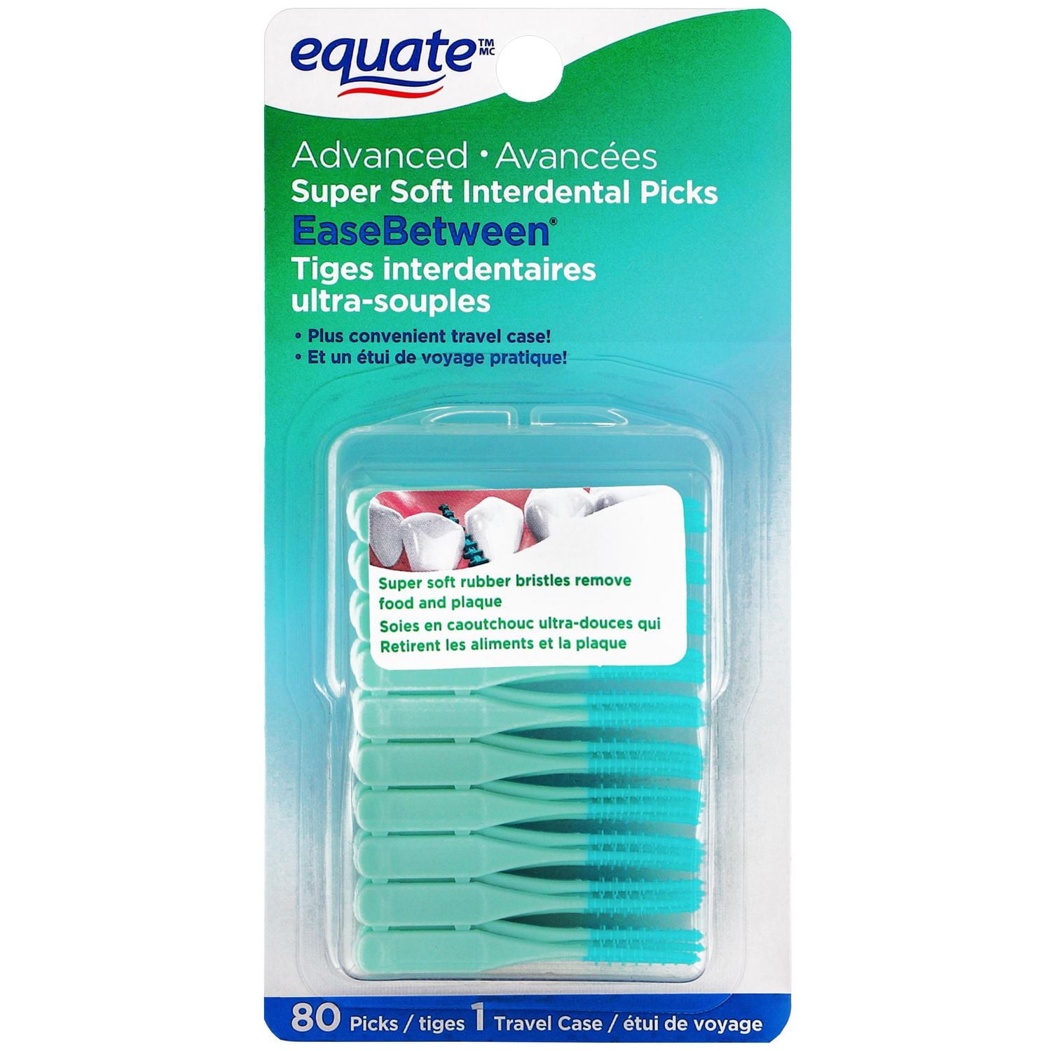 Equate Advanced Super Soft Interdental Picks, 80 Picks and 1 Travel Case