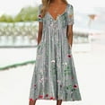 thumbnail image 2 of CEHVOM Robe d'Été Décontractée à Manches Courtes Épaules Dénudées Imprimé Col en V pour Femmes, 2 of 7