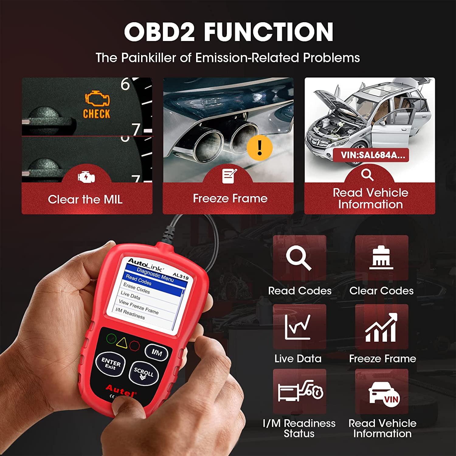  Autel Professional OBD2 Scanner AL319 Code Reader, Enhanced  Check and Reset Engine Fault Code, Live Data, Freeze Frame, CAN Car  Diagnostic Scan Tools for All OBDII Vehicles After 1996, 2024 Upgraded 