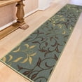 thumbnail image 2 of Ottomanson Leaf Hallway Runner Rug 2'7" x 9'10" - Non Slip Low Pile Carpet, Seafoam Green, 2 of 14