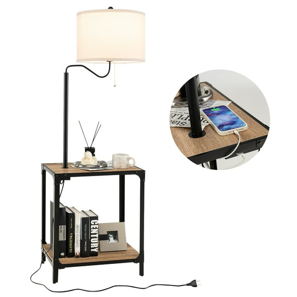 Costway Floor Lamp with End Table and USB Charging Ports 360° Rotatable