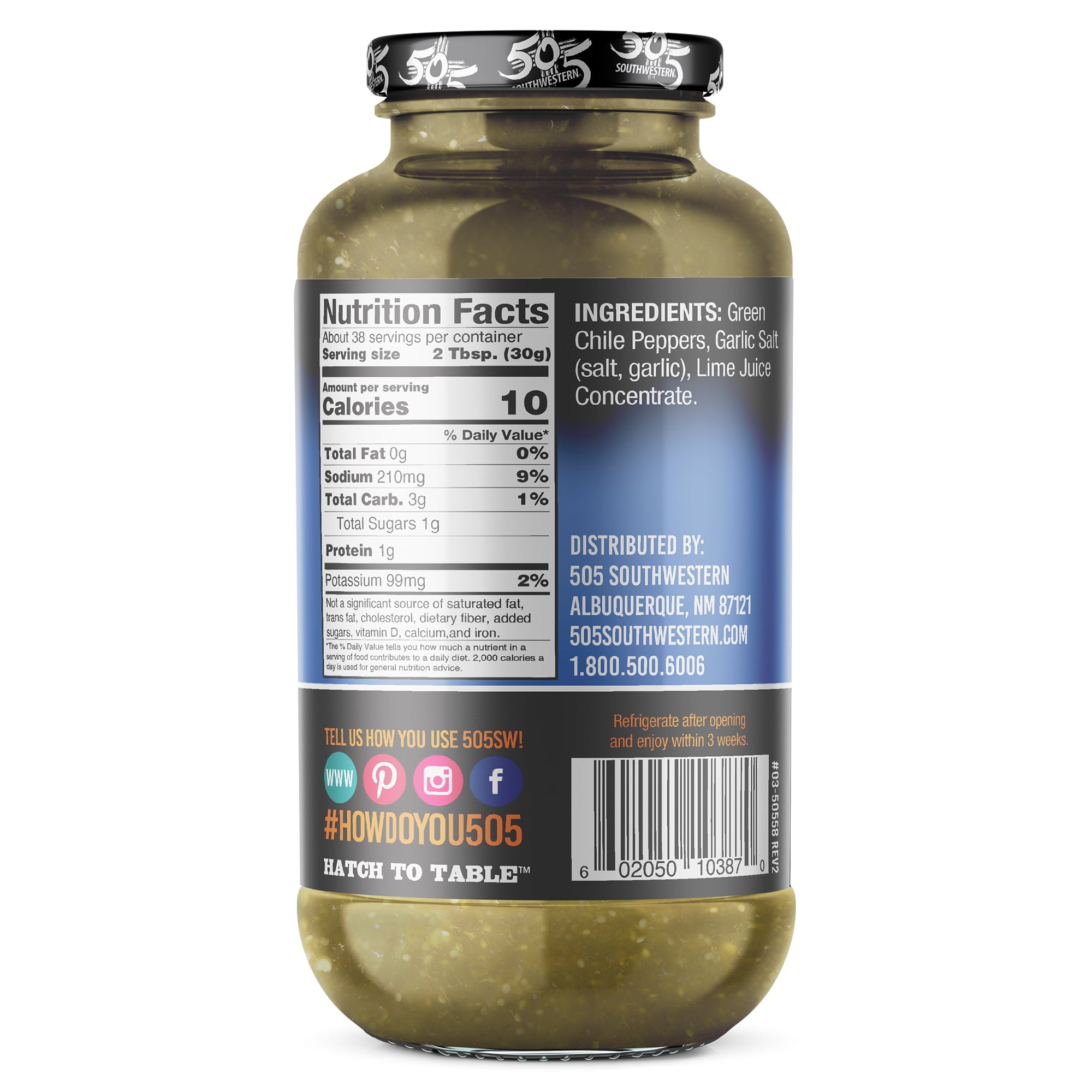 505 Southwestern Flame Roasted Hatch Valley Green Chile, Medium, 32 oz Jar – Hatch Green Chiles for Cooking