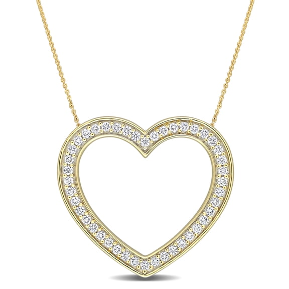 Everly Women's 5/8ct TW Diamond 10k Yellow Gold Open Heart Pendant with Chain