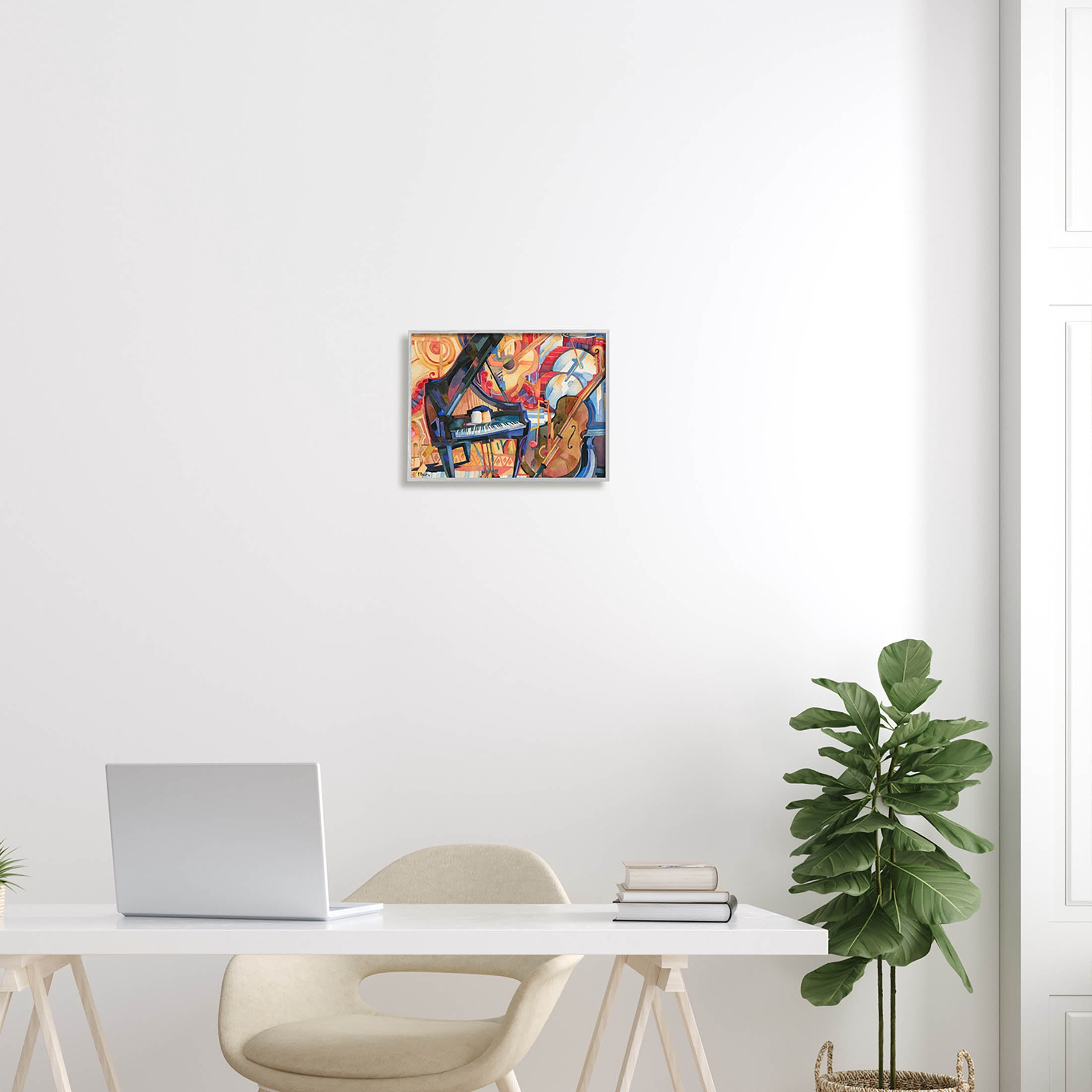 Stupell Industries Big City Music Piano Cubism Painting Gray Framed Art Print Wall Art, Design by Paul Brent