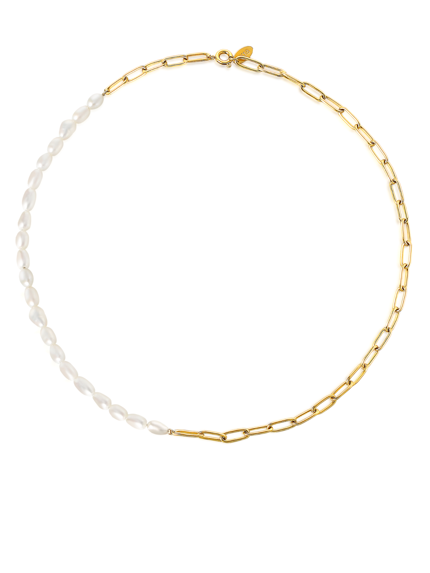 ISAACSONG Chunky 18k Gold Paperclip Chain Choker Necklace with Pearl
