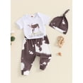 thumbnail image 3 of Bagilaanoe 3pcs Newborn Baby Boys Summer Outfits Pants Set Letters Short Sleeve Romper Tops + Leggings + Hat 3M 6M 12M Infant Casual Clothes, 3 of 7