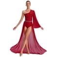thumbnail image 2 of RUNQHUI Robe de Danse Moderne Contemporaine à Manches Chauve-Souris Longues en Maille Fluide Bourgogne m, 2 of 7