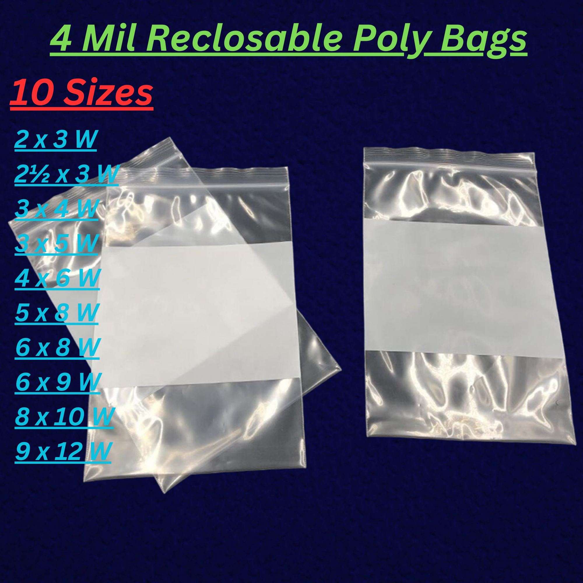 White Block Reclosable Zipper Poly Bag 3 x 4 W & (1000 Bags) 4 Mil