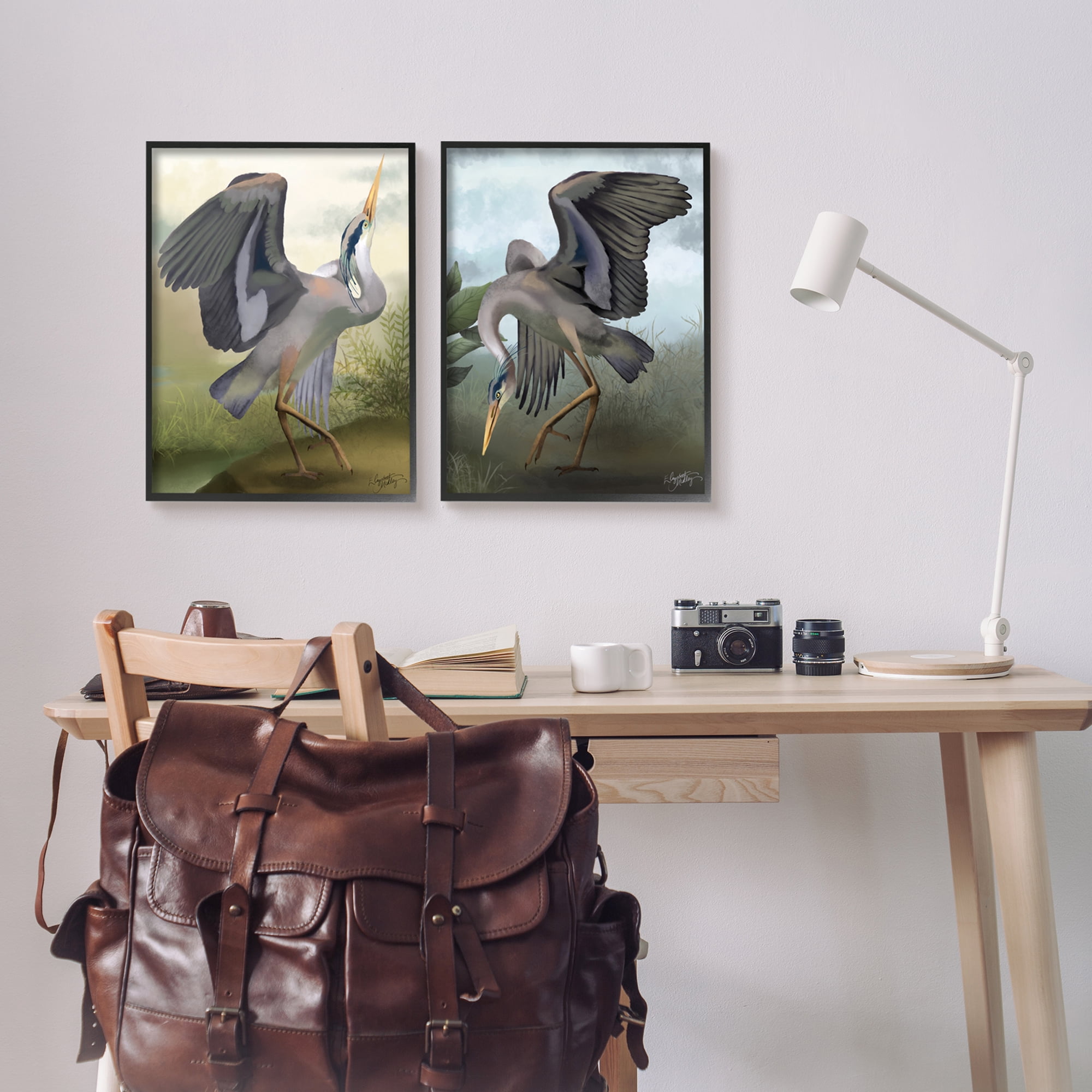 Stupell Industries Crane Dance Landscapes Animals & Insects Painting Black Framed Art Print Wall Art, 16 x 20