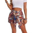 thumbnail image 2 of Women's Printed Bohemian Shorts with Front Knot High Waist Summer Beach Vacation Shorts Blue L, 2 of 8