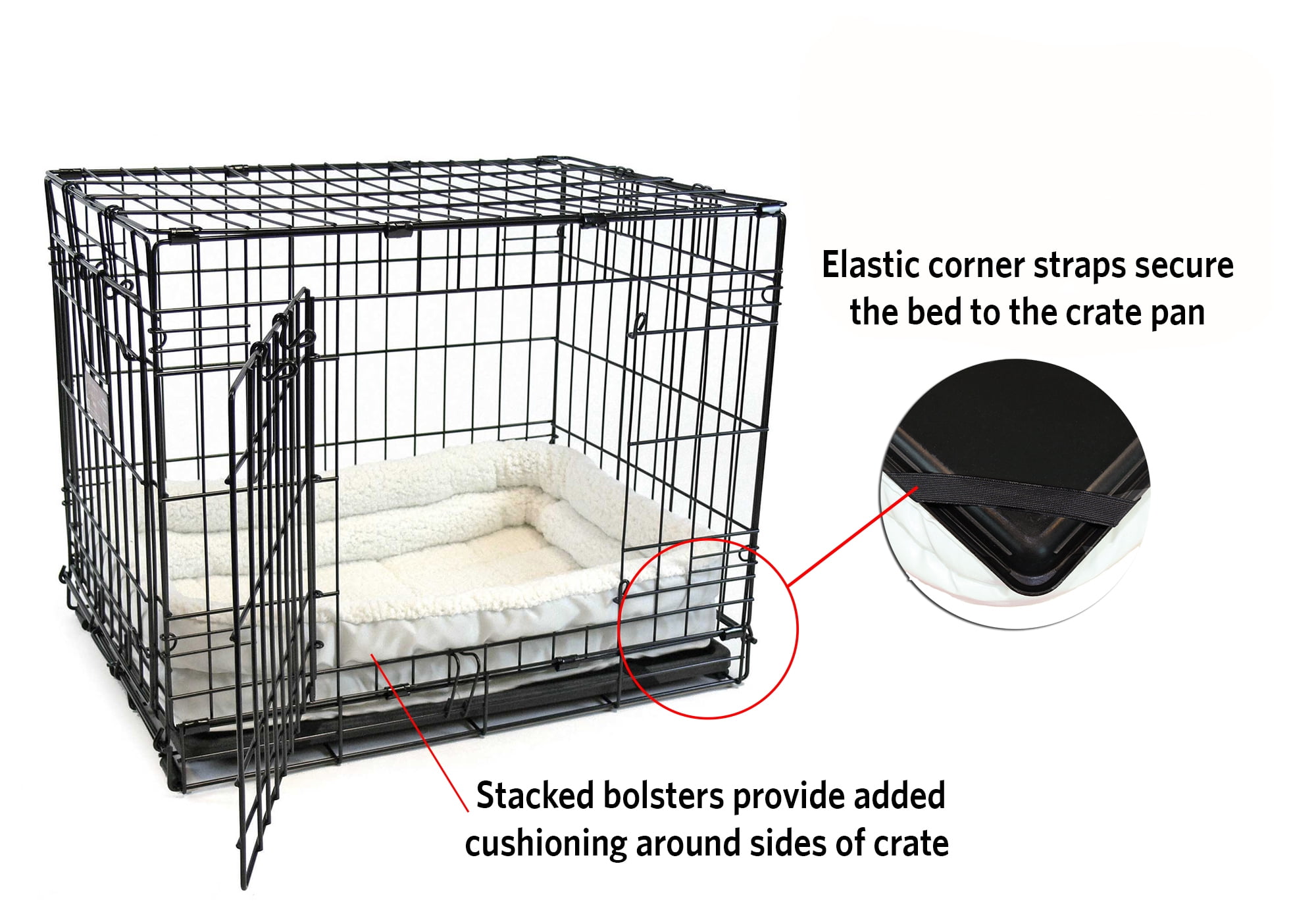 Midwest Homes for Pets QuietTime Double Bolster Dog Bed & Crate Mat White, 54 Inch