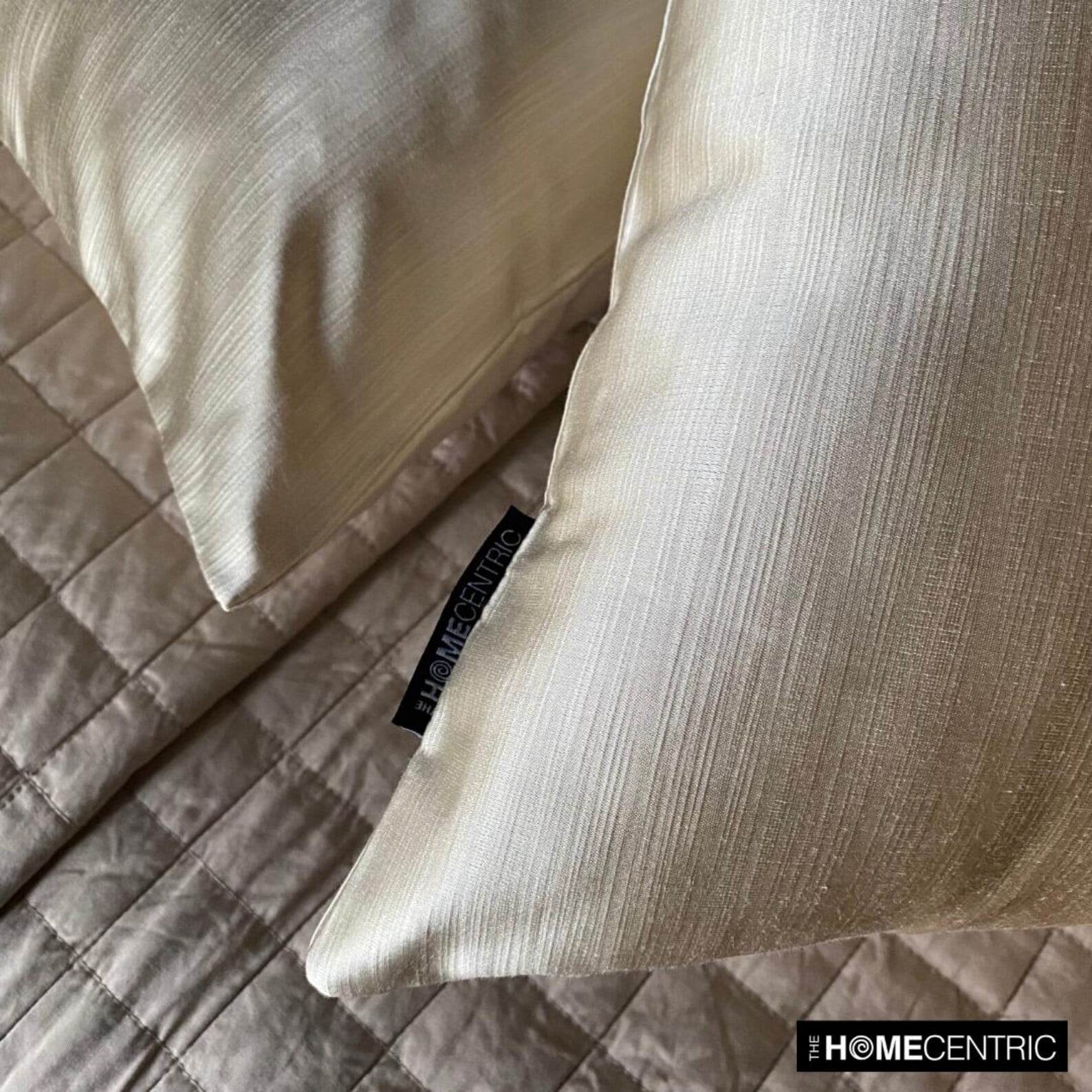 The HomeCentric Decorative Pillow Cases Cream Pack of 2, 18"x18" (45x45 cm) Satin Solid Throw Pillow Cover For Sofa, Solid Modern Style - Cream Satin Slub