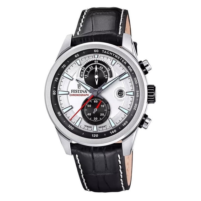 Festina Chronographe Intemporel Bracelet en Cuir Cadran Argenté Quartz F20695-1 100 m Montre pour Homme