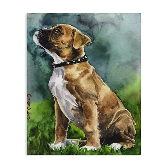 Stupell Industries Farmhouse Boxer Puppy Dog Pet Animal Watercolor Canvas Art, 16 x 20, by George Dyachenko