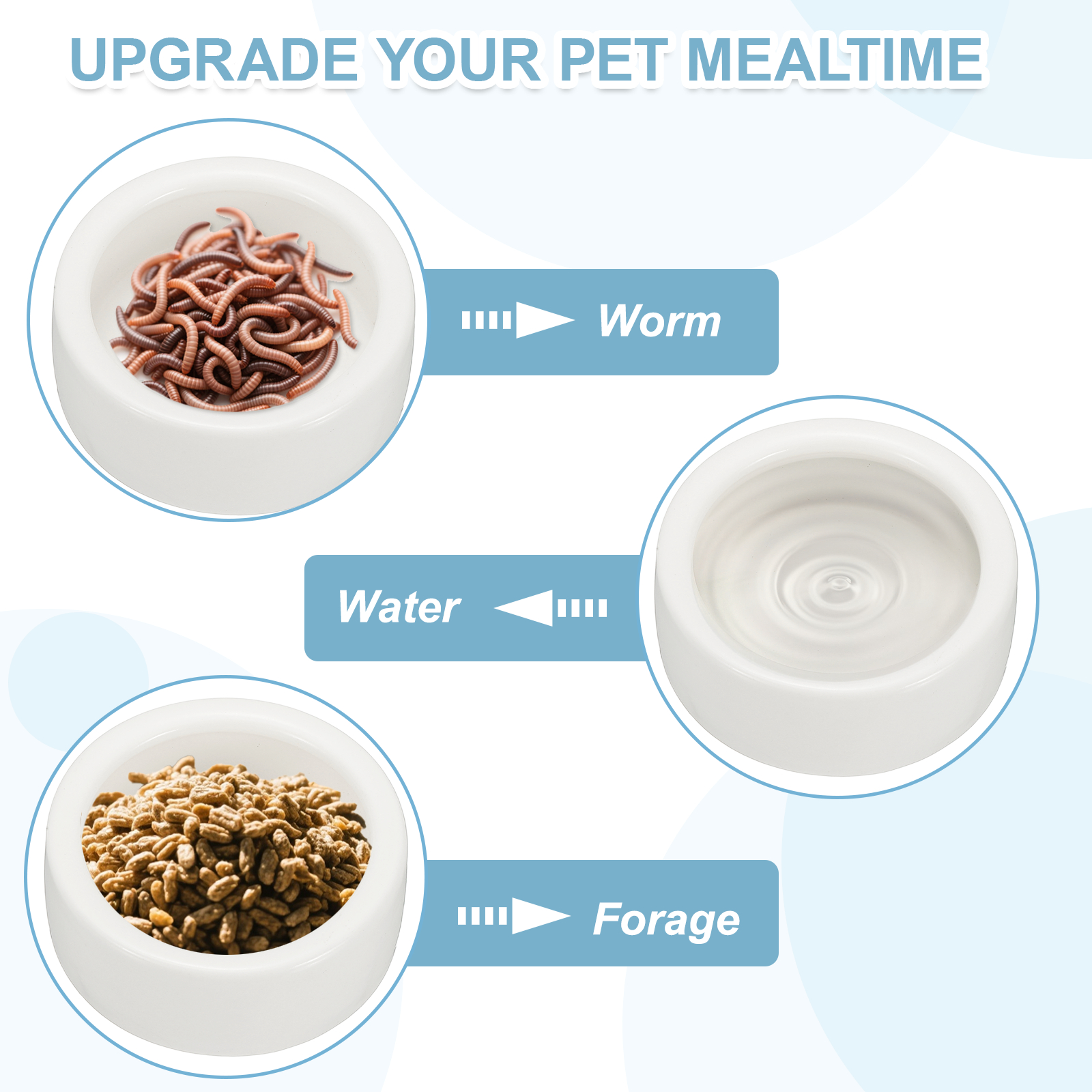 Reptile Food Bowl, Worm Water Dish Ceramic Pet Bowl Food Dish (4 In, White, 2 Pack), for Gecko Scaled Pet