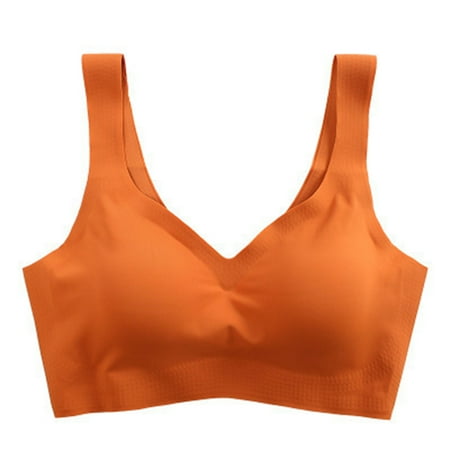 Women Seamless Vest Bra with Removable Pad V-Neck Solid Color Underwear Comfort Sleep Leisure Invisible Bralette Lingerie