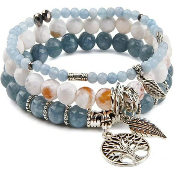 Beaded Bracelets for Women,Multilayer Natural Handmade Stone Bead Bracelets Stackable Stretch Friendship Beaded Bracelet Set