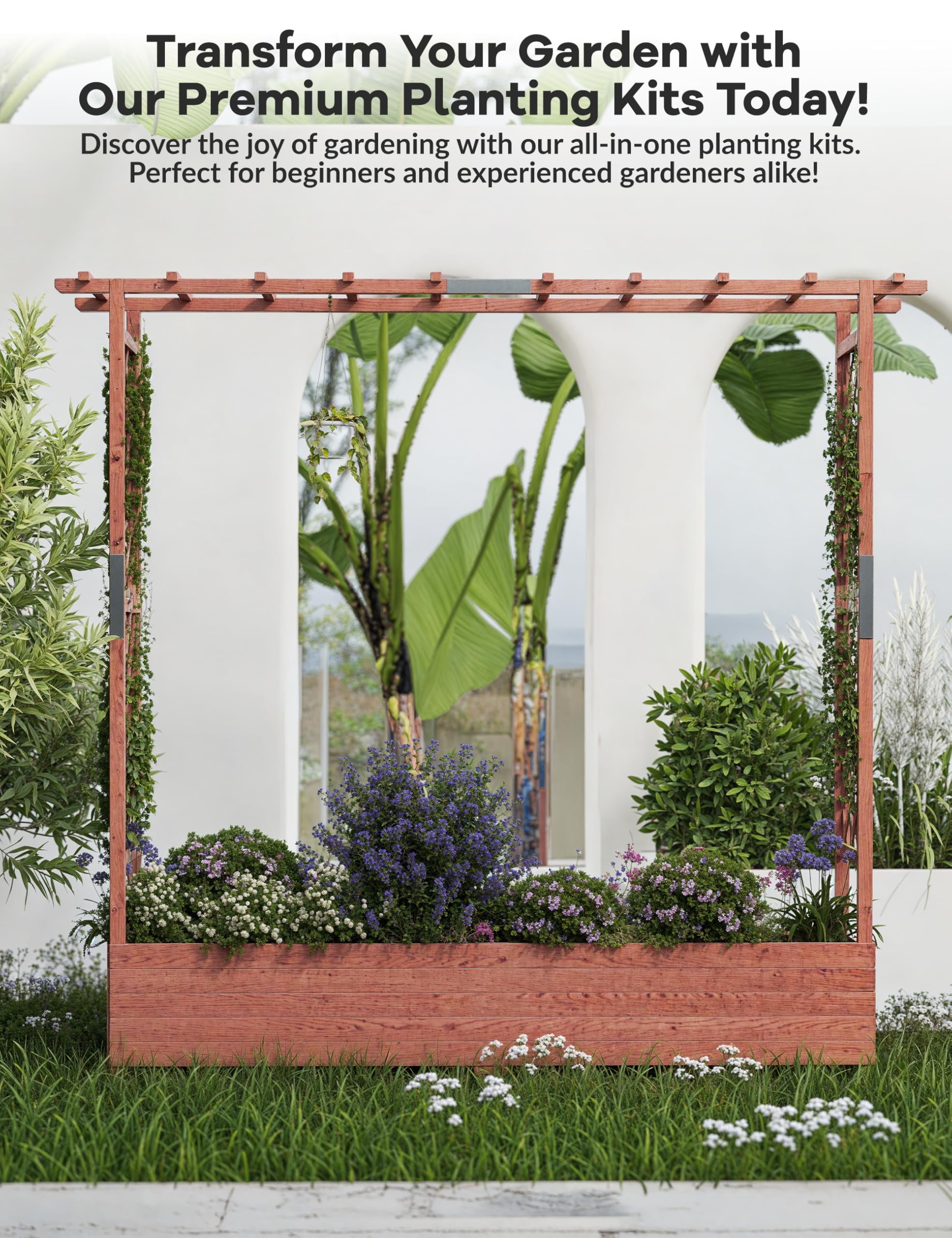 Goldensoil 77"x17"x72" Raised Garden Bed with Trellis, Wooden Elevated Planter Box with Hanging Roof