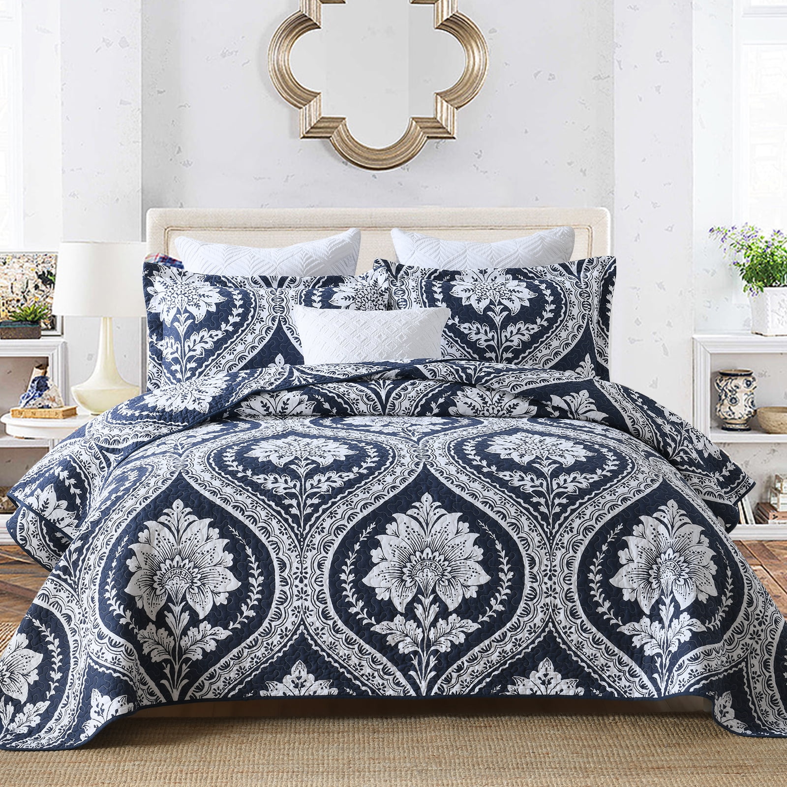 Bedduvit 3 Pieces 100 Cotton King Size Quilt Sets Lightweight Navy