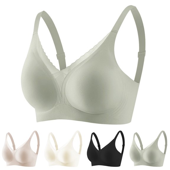 Gymayou Women Seamless Wireless T-Shirt Bra Deep V Neck Comfort Everyday Lingerie Adjustable Thin Strap Smooth Support Bralette No Underwire Soft Black L