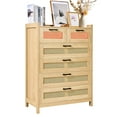 thumbnail image 6 of KFFKFF Rattan 5-Drawer Dresser, Contemporary Wooden Closet Organizer with 5 Compartments, Bohemian Style Rattan Storage Dresser with Robust Handles & Legs, Ideal for Bedroom, Lounge & Corridor, 6 of 10