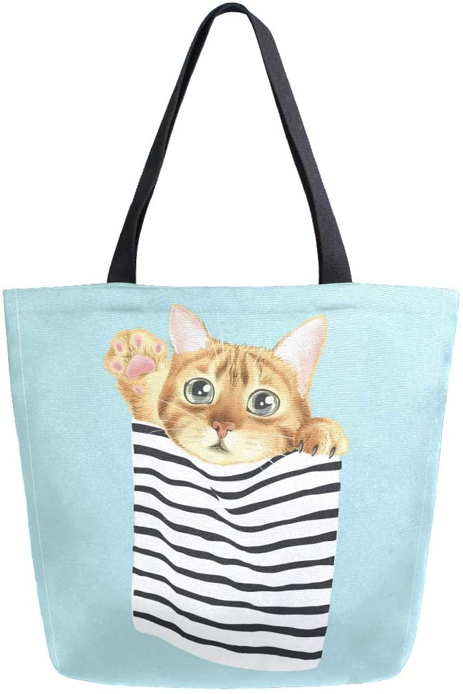 Ladies Cotton Canvas Animal Design Shoulder Shopper Bag 