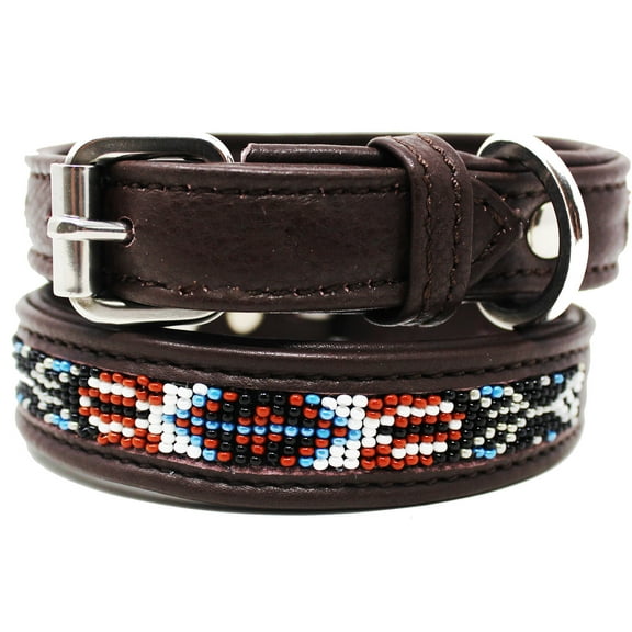Large 21''- 25'' Soft Genuine Leather Beaded Padded Dog Puppy Collar 60RT11DB