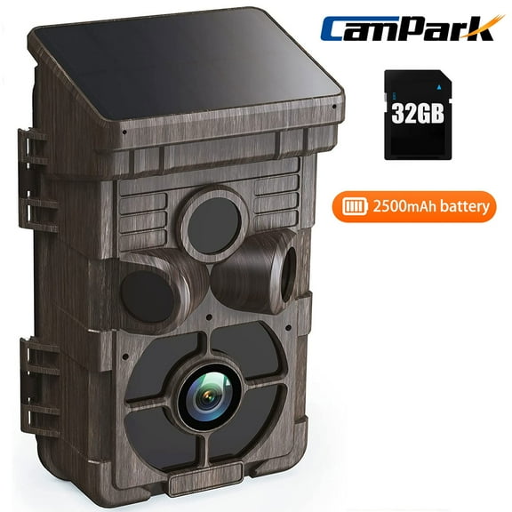 CAMPARK Trail Camera 4K 48MP- Trail Game Camera with a Free 2500mAh Solar Panel, Night Vision 0.1s Trigger Motion Activated IP66 Waterproof Time-Lapse Hunting Game Camera for Wildlife Monitoring