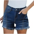 thumbnail image 2 of Wensltd Summer Jean Shorts for Women Mid Waisted Button Zipper Ripped, 2 of 8